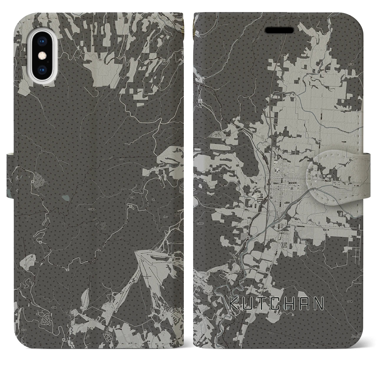 【倶知安(北海道)】地図柄iPhoneケース(手帳タイプ)モノトーン・iPhone XS Max 用