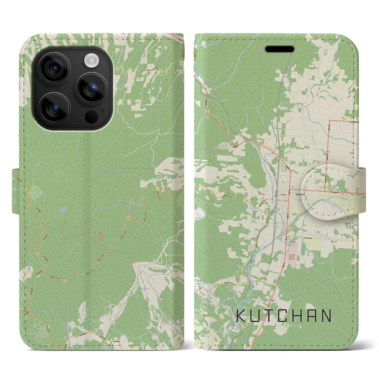 【倶知安(北海道)】地図柄iPhoneケース(手帳タイプ)ナチュラル・iPhone 16 用