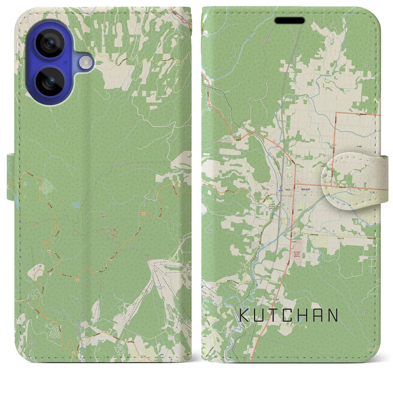 【倶知安(北海道)】地図柄iPhoneケース(手帳タイプ)ナチュラル・iPhone 16 Pro Max 用