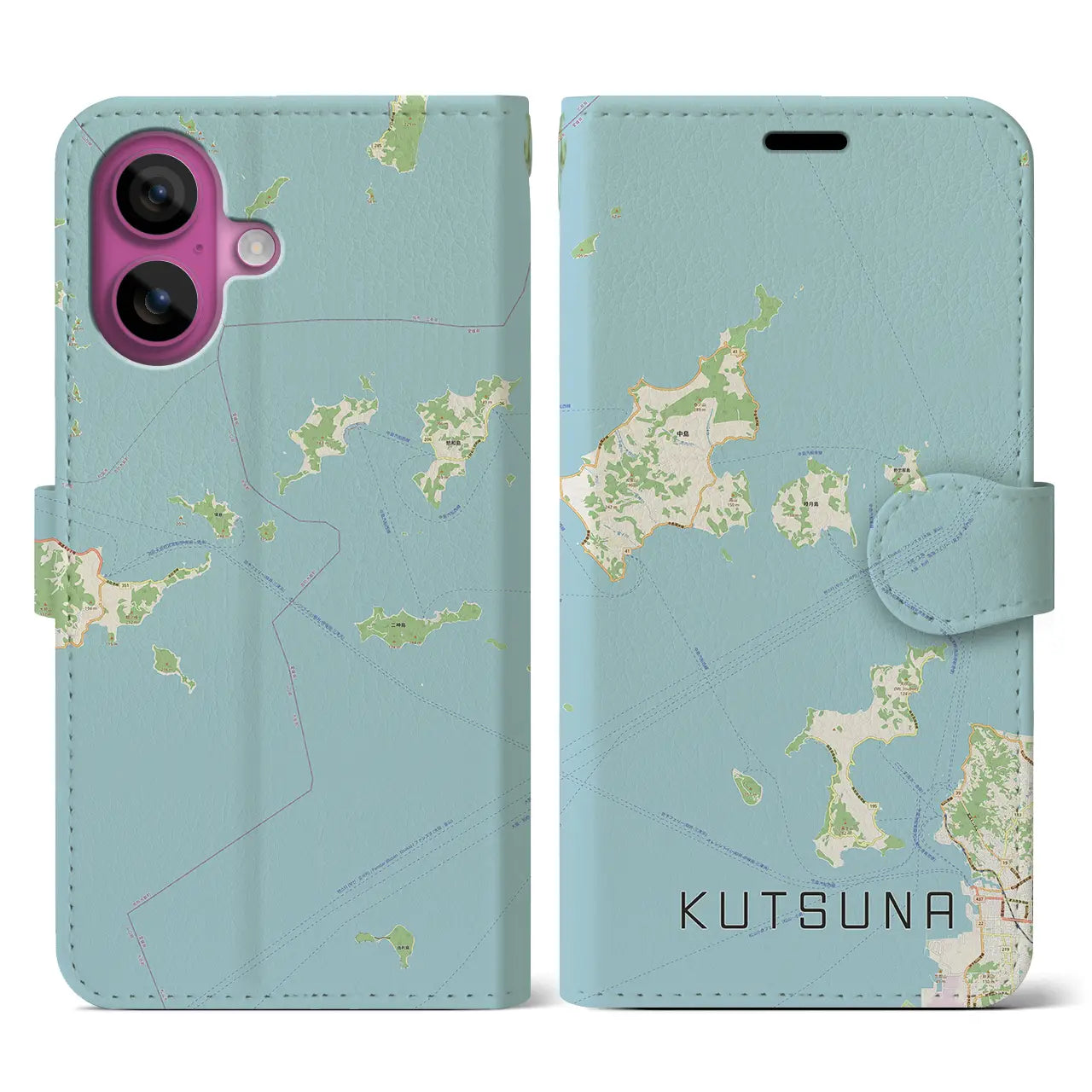 【忽那(愛媛県)】地図柄iPhoneケース(手帳タイプ)ナチュラル・iPhone 16 Pro 用