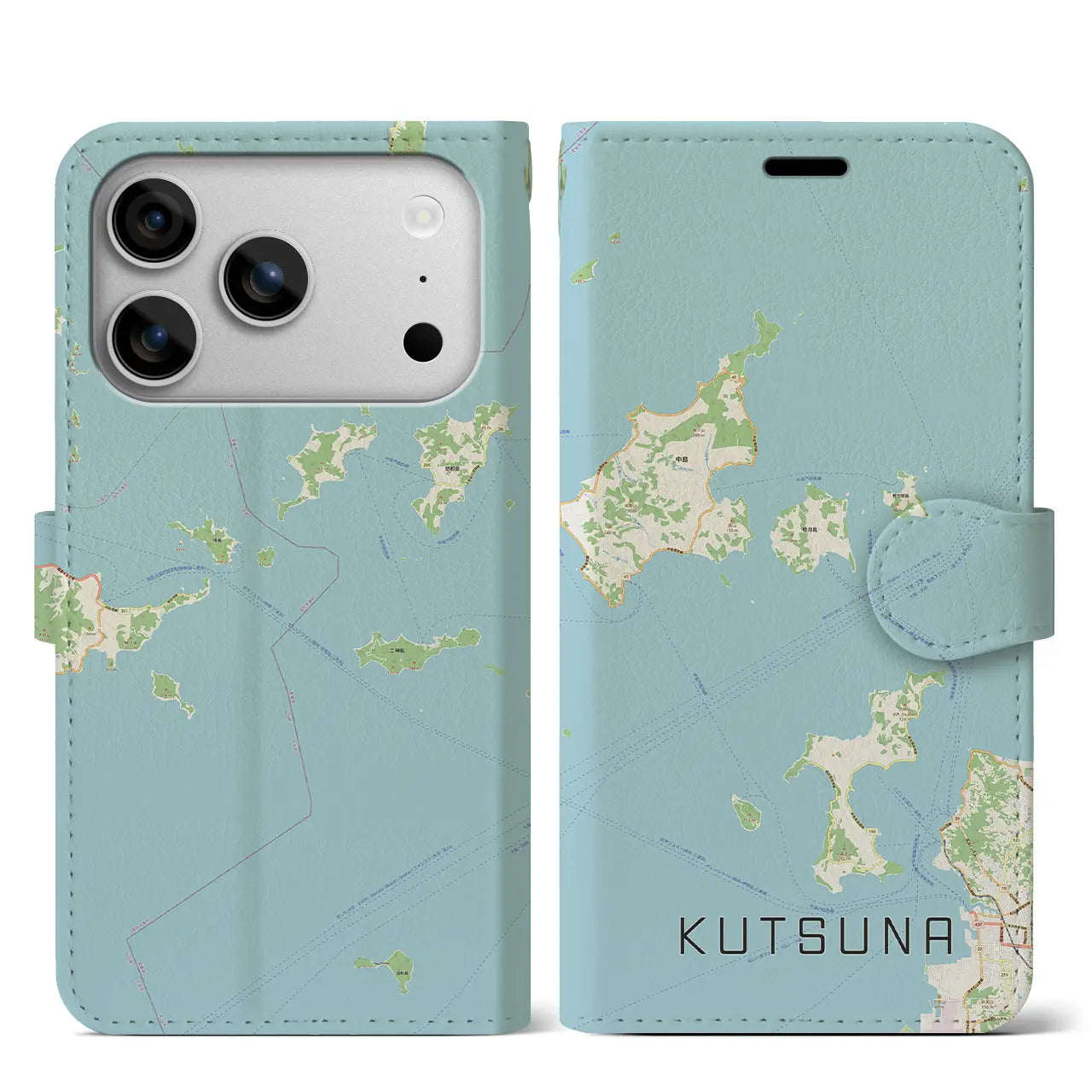 【忽那(愛媛県)】地図柄iPhoneケース(手帳タイプ)ナチュラル・iPhone 17 Pro Max 用