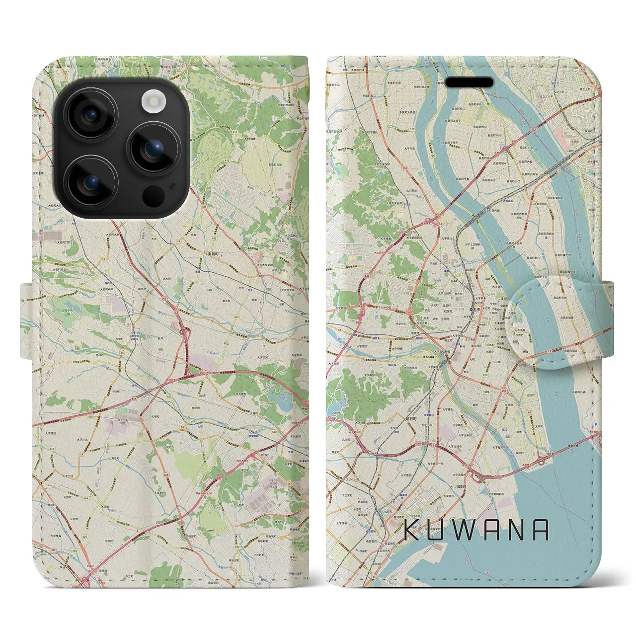 【桑名(三重県)】地図柄iPhoneケース(手帳タイプ)ナチュラル・iPhone 16 用