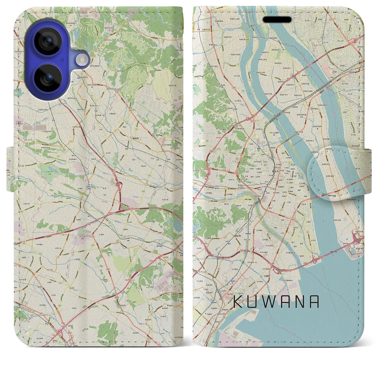 【桑名(三重県)】地図柄iPhoneケース(手帳タイプ)ナチュラル・iPhone 16 Pro Max 用