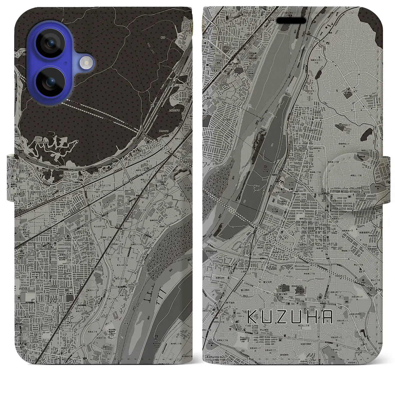 【樟葉(大阪府)】地図柄iPhoneケース(手帳タイプ)モノトーン・iPhone 16 Pro Max 用