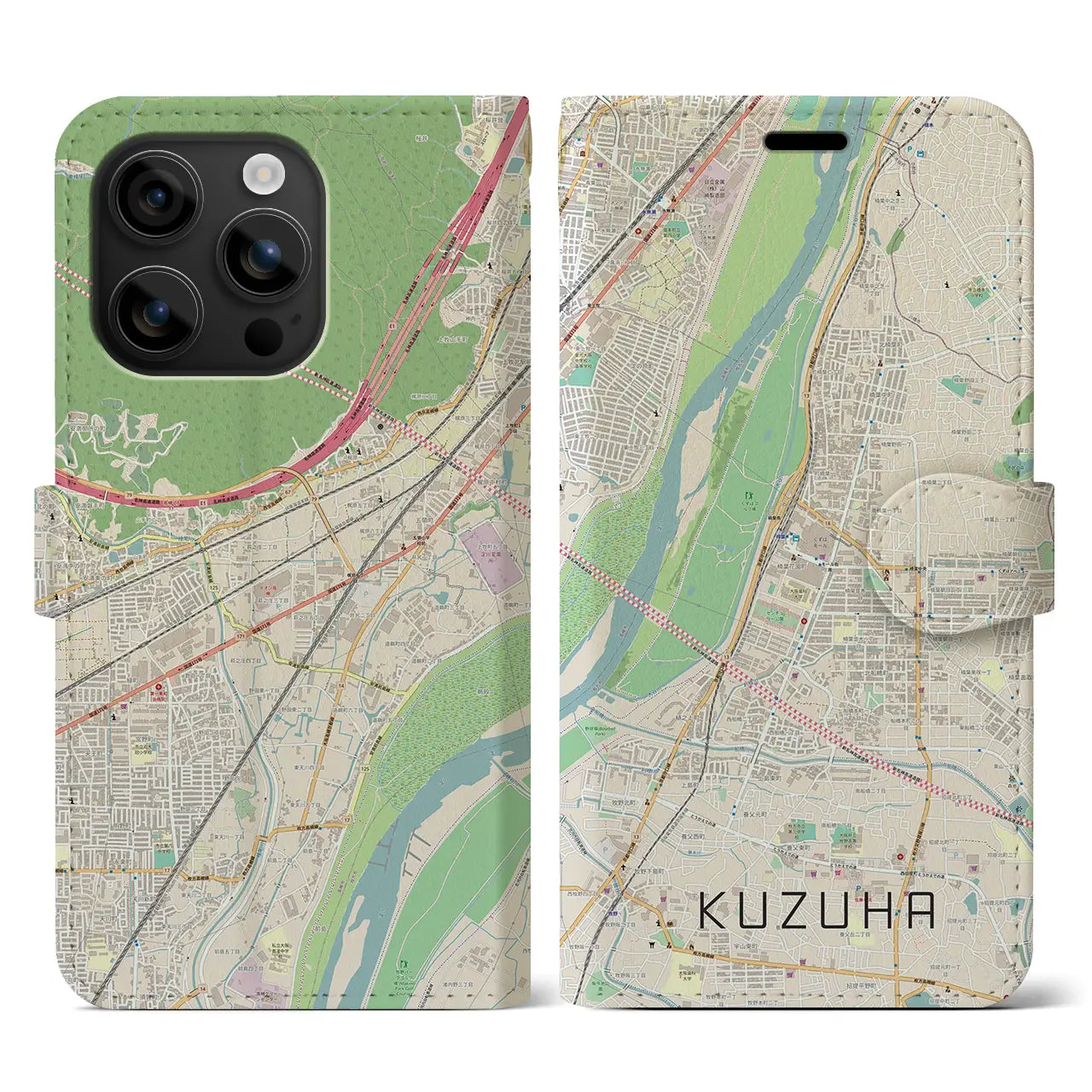 【樟葉(大阪府)】地図柄iPhoneケース(手帳タイプ)ナチュラル・iPhone 16 用