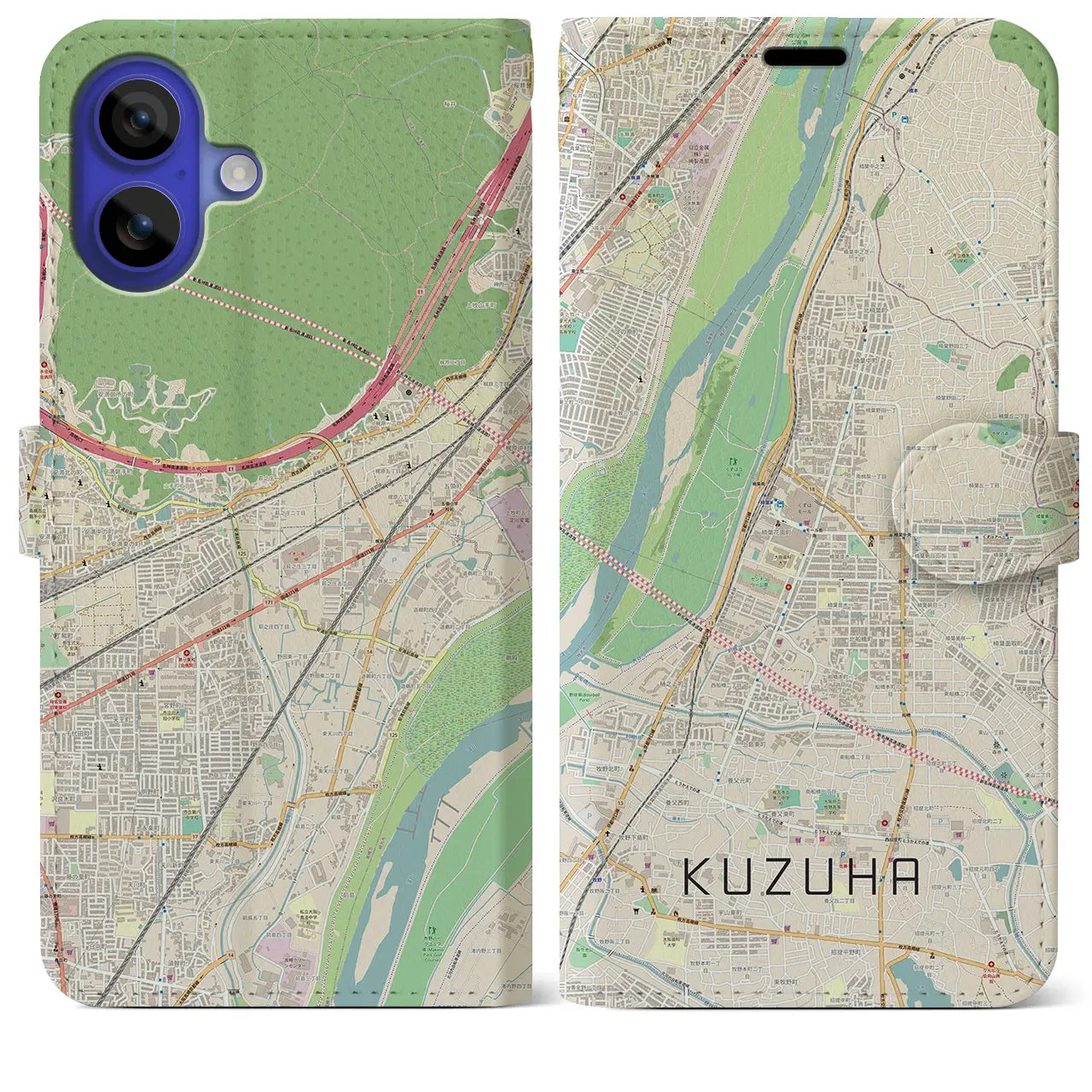 【樟葉(大阪府)】地図柄iPhoneケース(手帳タイプ)ナチュラル・iPhone 16 Pro Max 用