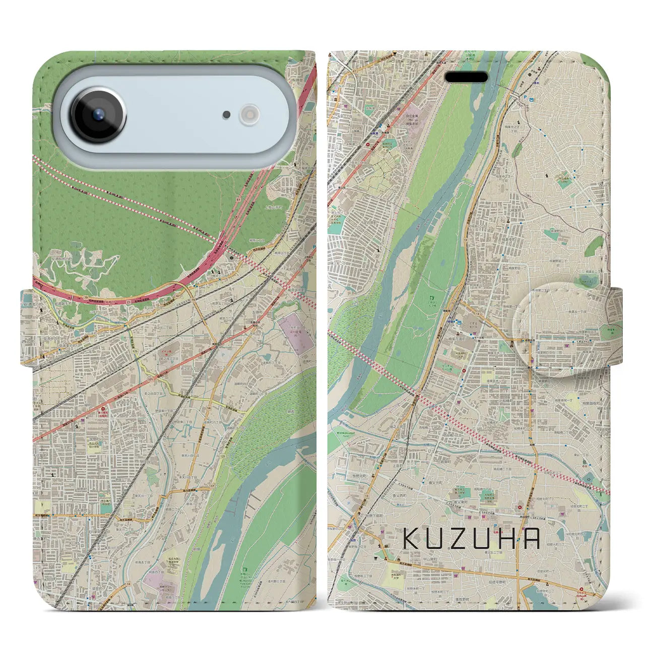 【樟葉(大阪府)】地図柄iPhoneケース(手帳タイプ)ナチュラル・iPhone 17 Pro Max 用