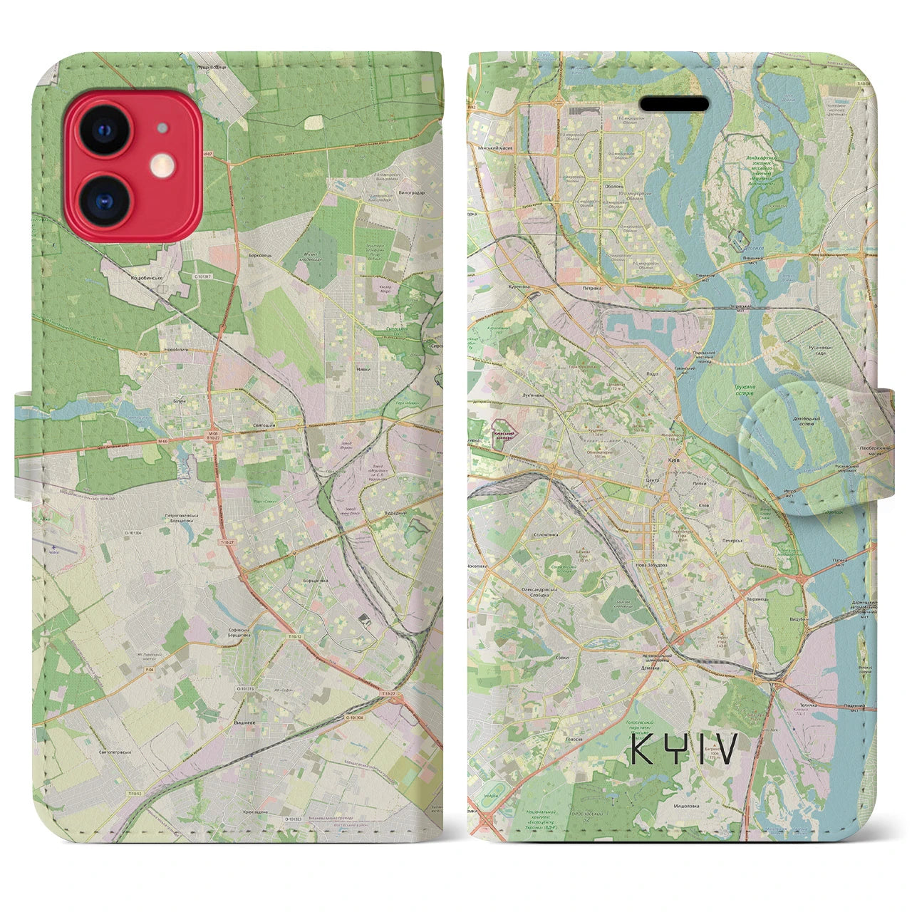 【キーウ(ウクライナ)】地図柄iPhoneケース(手帳タイプ)ナチュラル・iPhone 11 用