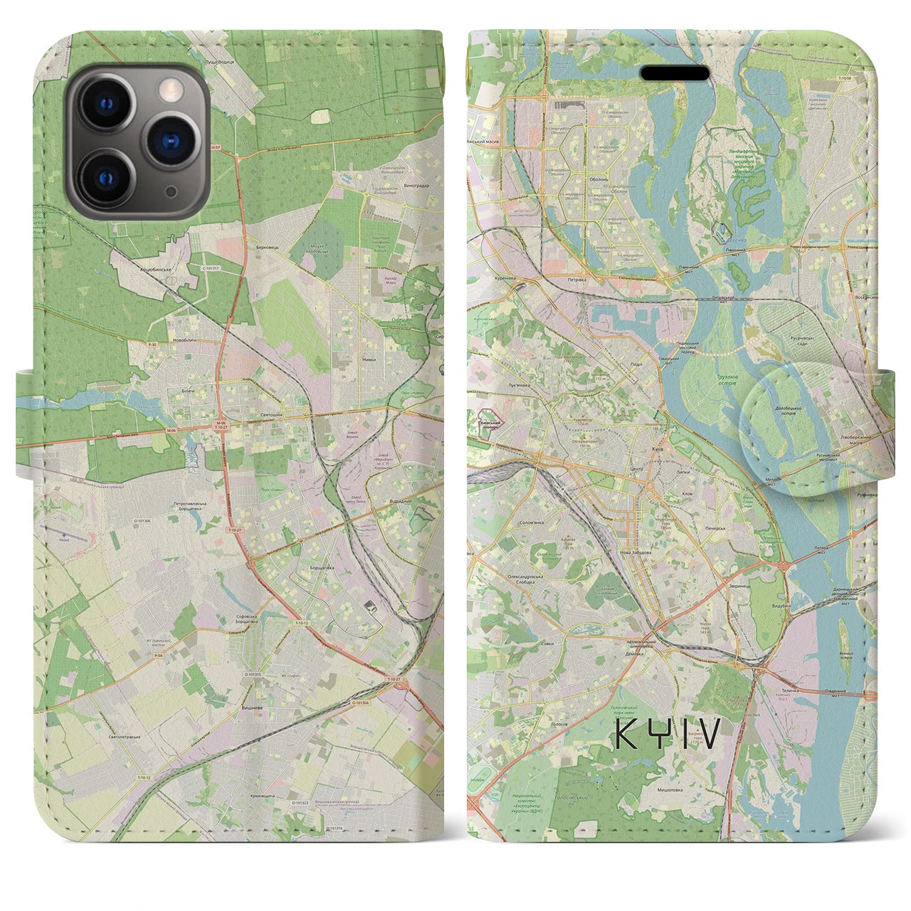 【キーウ(ウクライナ)】地図柄iPhoneケース(手帳タイプ)ナチュラル・iPhone 11 Pro Max 用