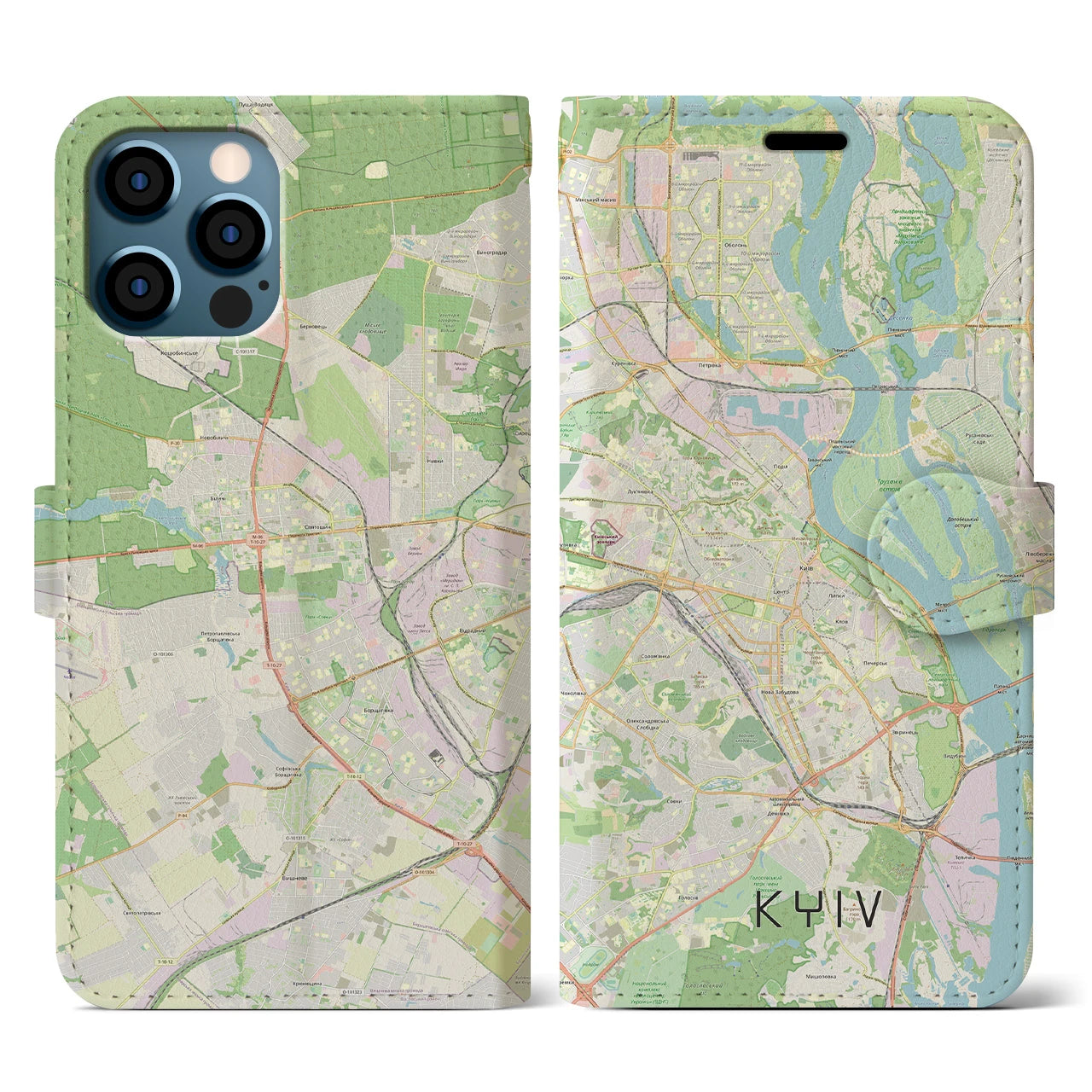 【キーウ(ウクライナ)】地図柄iPhoneケース(手帳タイプ)ナチュラル・iPhone 12 / 12 Pro 用