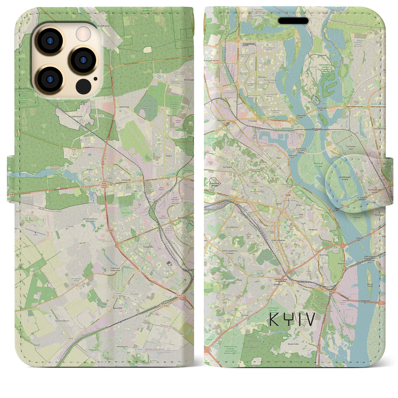【キーウ(ウクライナ)】地図柄iPhoneケース(手帳タイプ)ナチュラル・iPhone 12 Pro Max 用