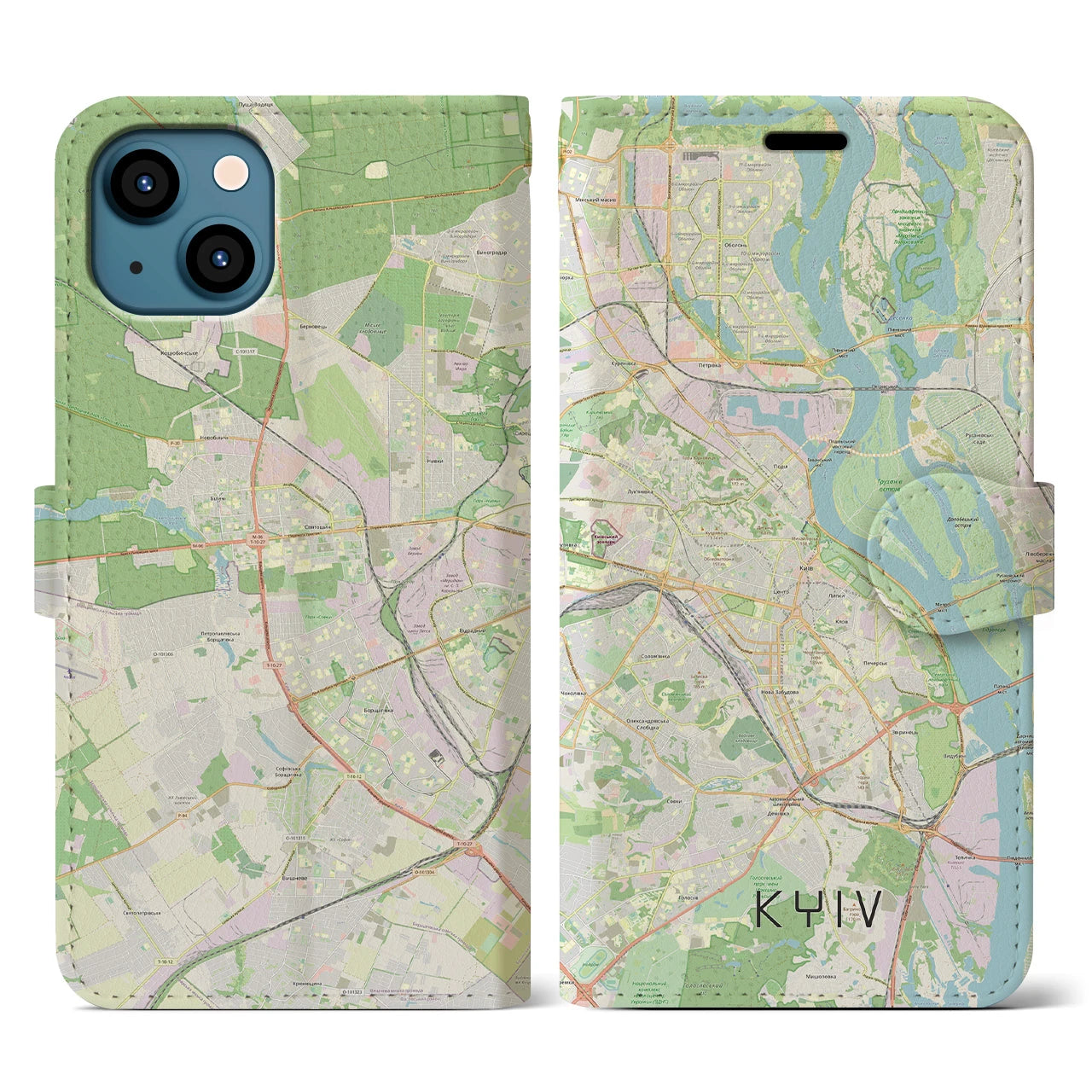 【キーウ(ウクライナ)】地図柄iPhoneケース(手帳タイプ)ナチュラル・iPhone 13 用