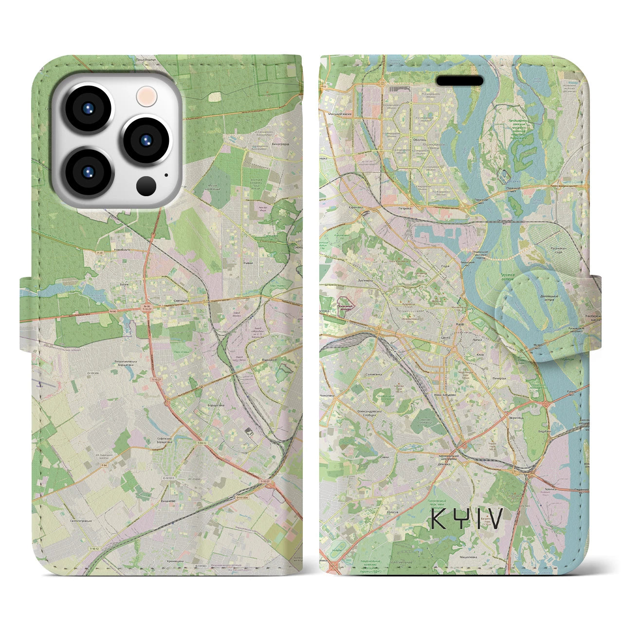 【キーウ(ウクライナ)】地図柄iPhoneケース(手帳タイプ)ナチュラル・iPhone 13 Pro 用