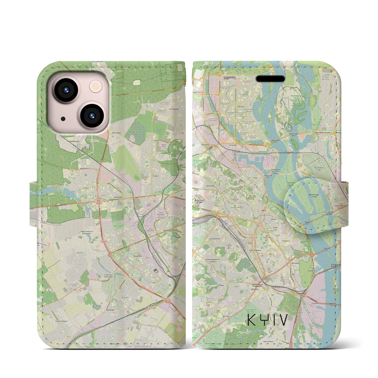 【キーウ(ウクライナ)】地図柄iPhoneケース(手帳タイプ)ナチュラル・iPhone 13 mini 用