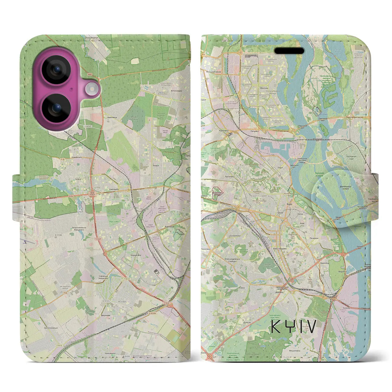 【キーウ(ウクライナ)】地図柄iPhoneケース(手帳タイプ)ナチュラル・iPhone 16 Pro 用