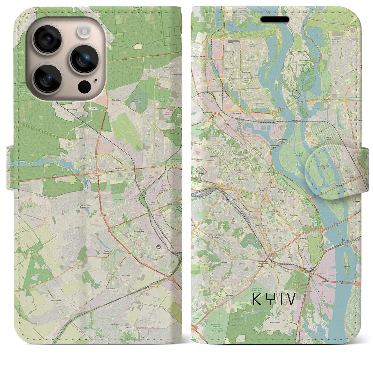 【キーウ(ウクライナ)】地図柄iPhoneケース(手帳タイプ)ナチュラル・iPhone 16 Plus 用