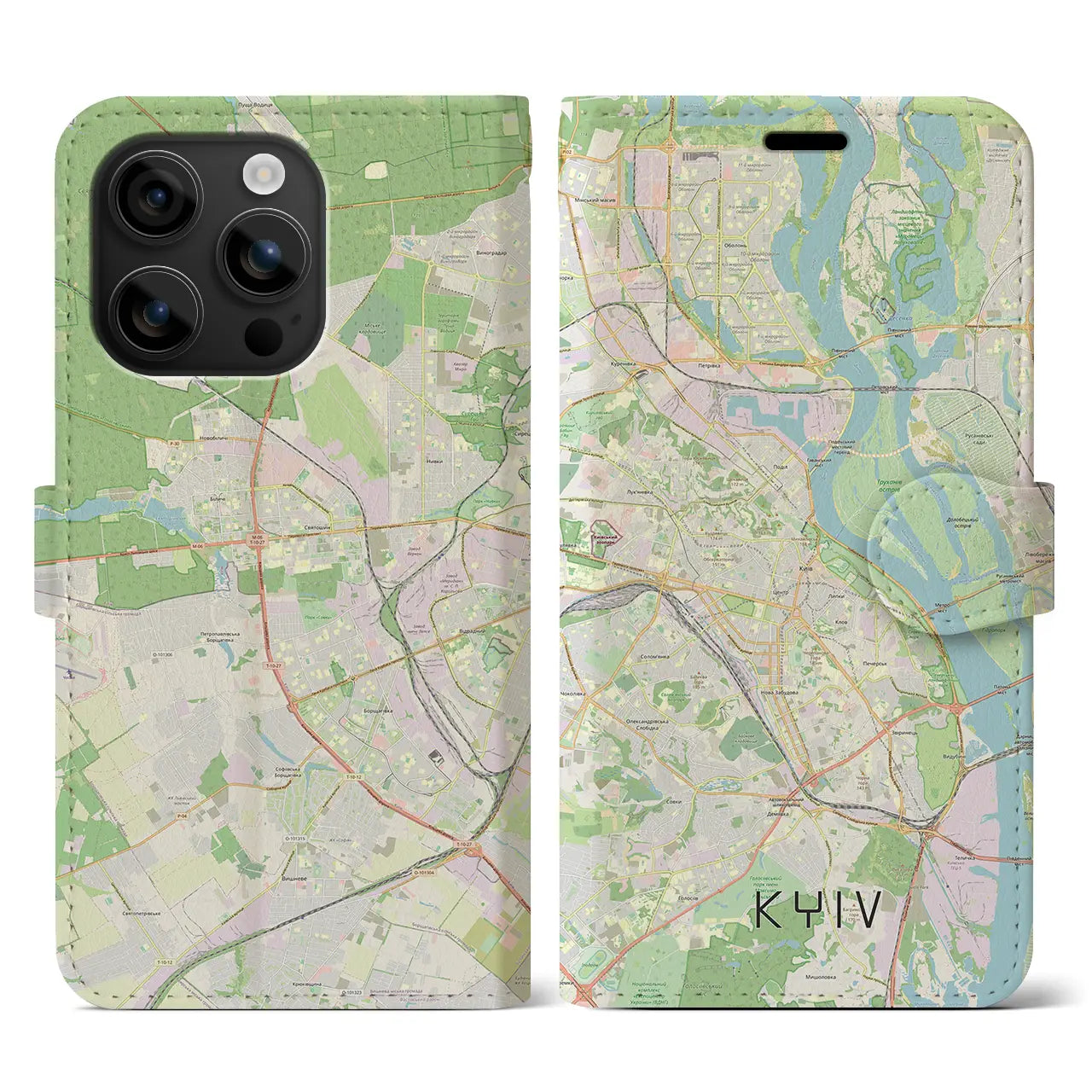 【キーウ(ウクライナ)】地図柄iPhoneケース(手帳タイプ)ナチュラル・iPhone 16 用