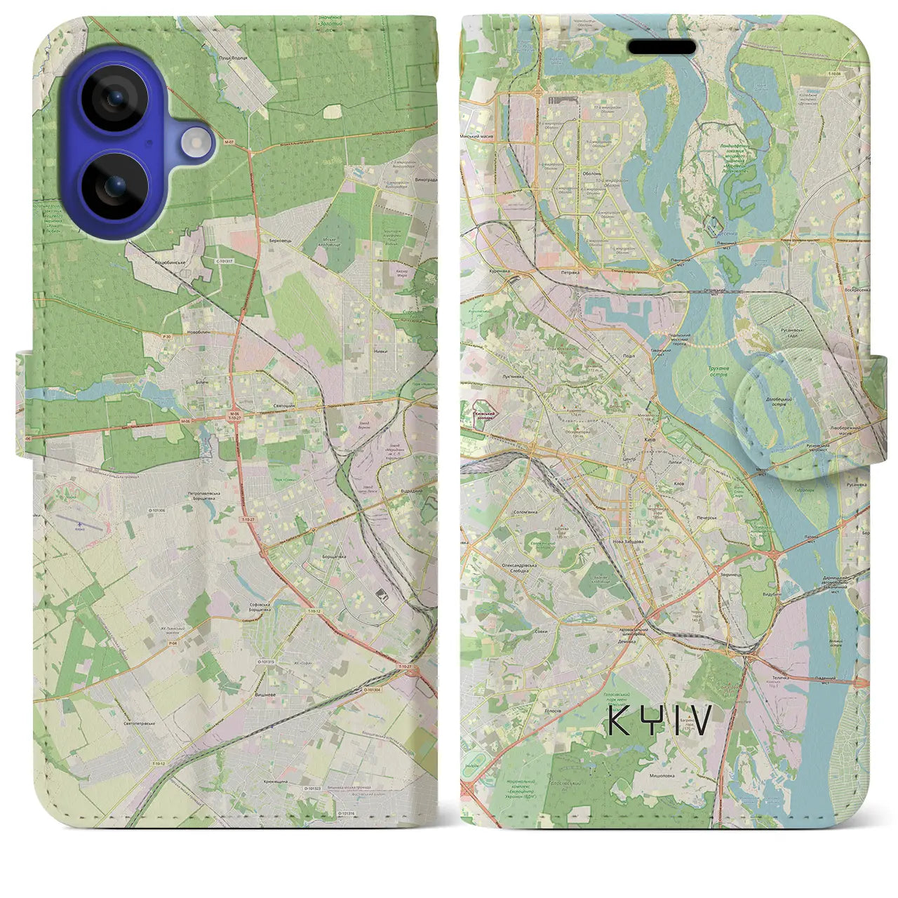 【キーウ(ウクライナ)】地図柄iPhoneケース(手帳タイプ)ナチュラル・iPhone 16 Pro Max 用