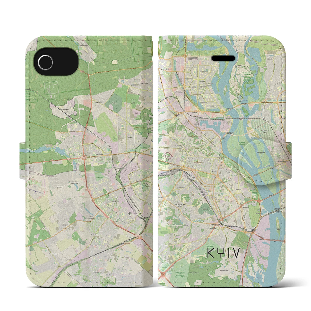 【キーウ(ウクライナ)】地図柄iPhoneケース(手帳タイプ)ナチュラル・iPhone SE(第3 / 第2世代) / 8 / 7 / 6s / 6 用