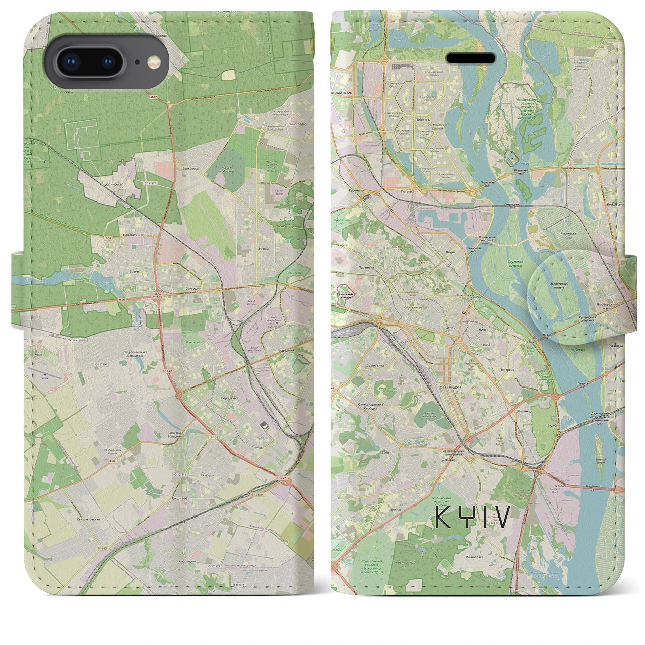 【キーウ(ウクライナ)】地図柄iPhoneケース(手帳タイプ)ナチュラル・iPhone 8Plus /7Plus / 6sPlus / 6Plus 用