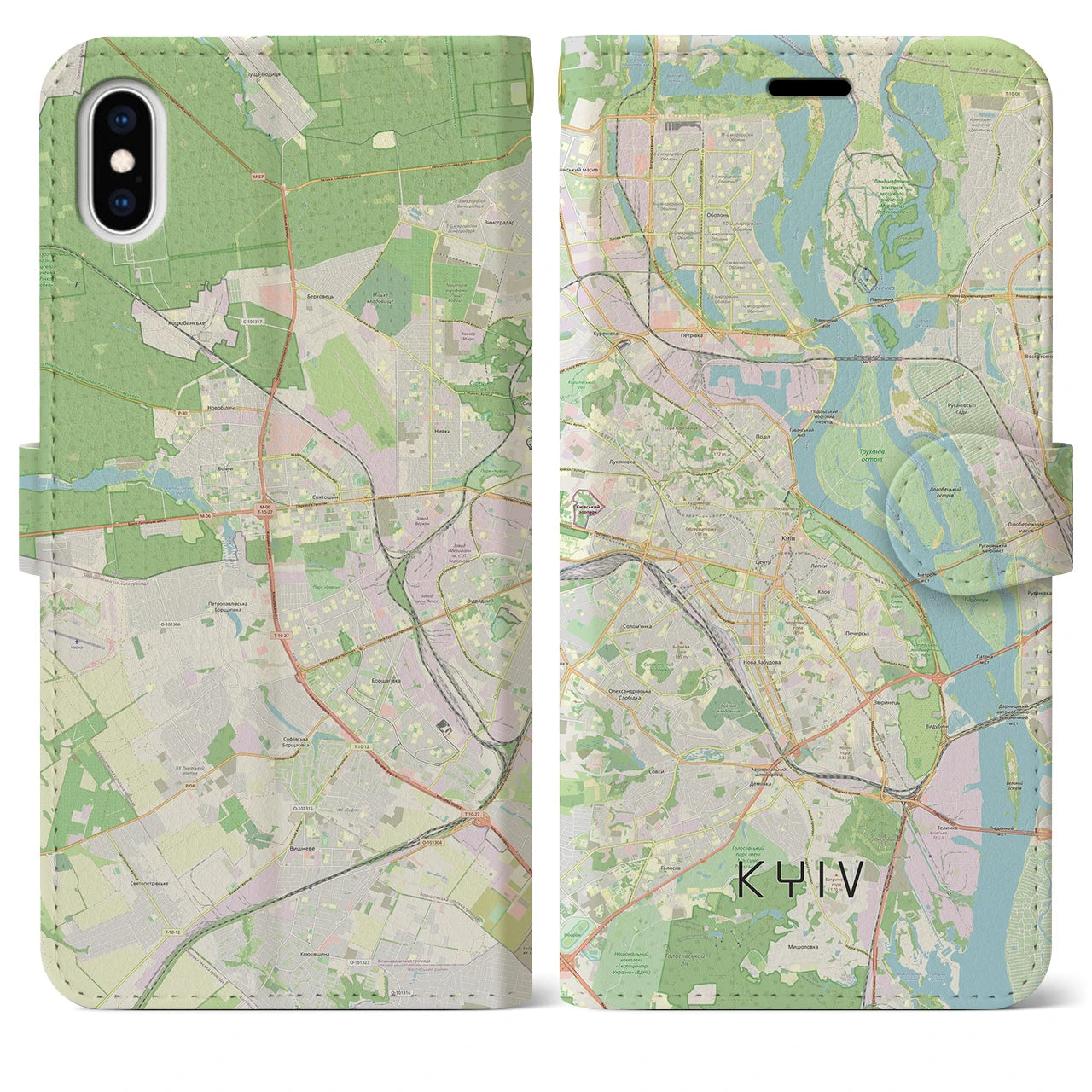 【キーウ(ウクライナ)】地図柄iPhoneケース(手帳タイプ)ナチュラル・iPhone XS Max 用