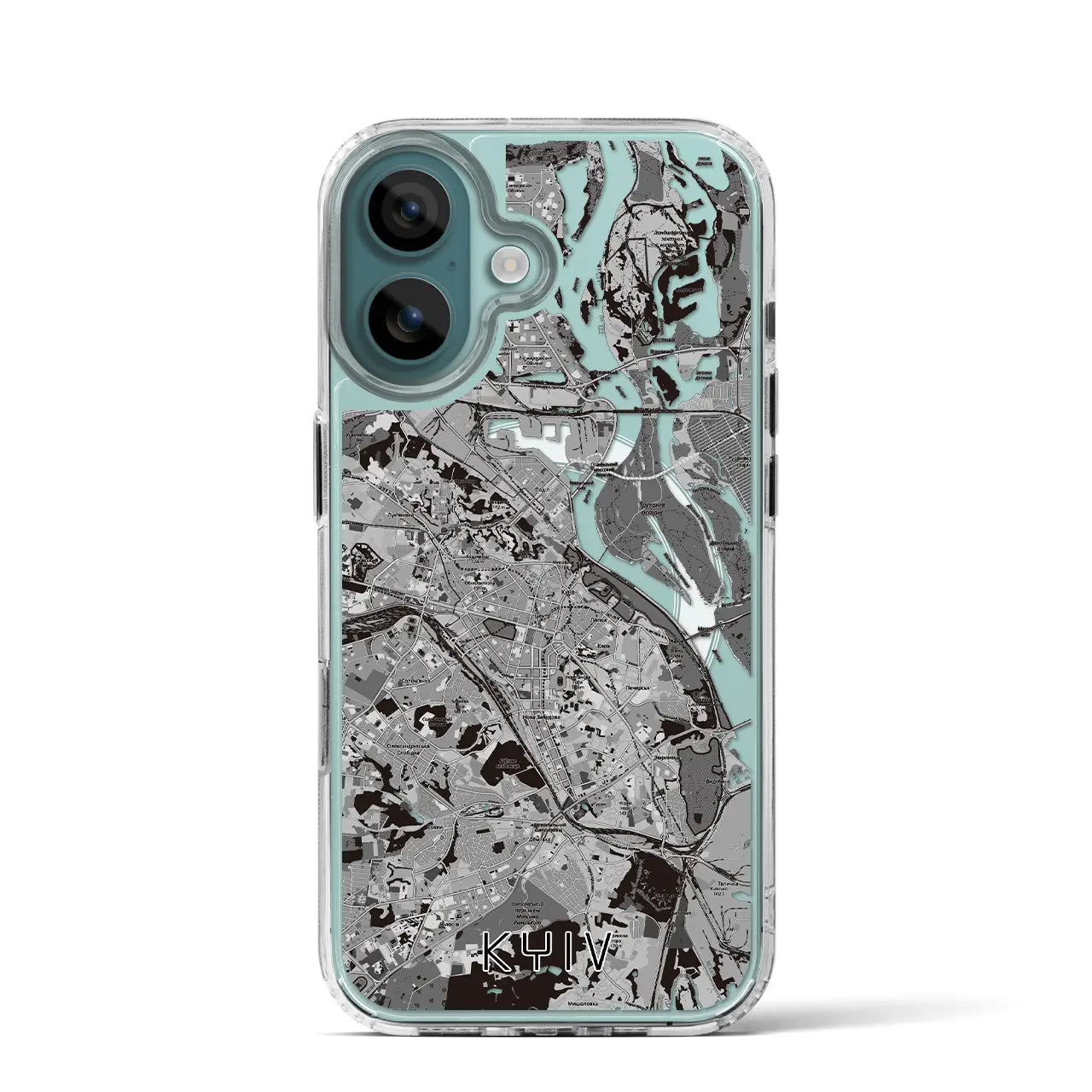 【キーウ(ウクライナ)】地図柄iPhoneケース(MagSafeタイプ)モノトーン・iPhone 16 Pro 用