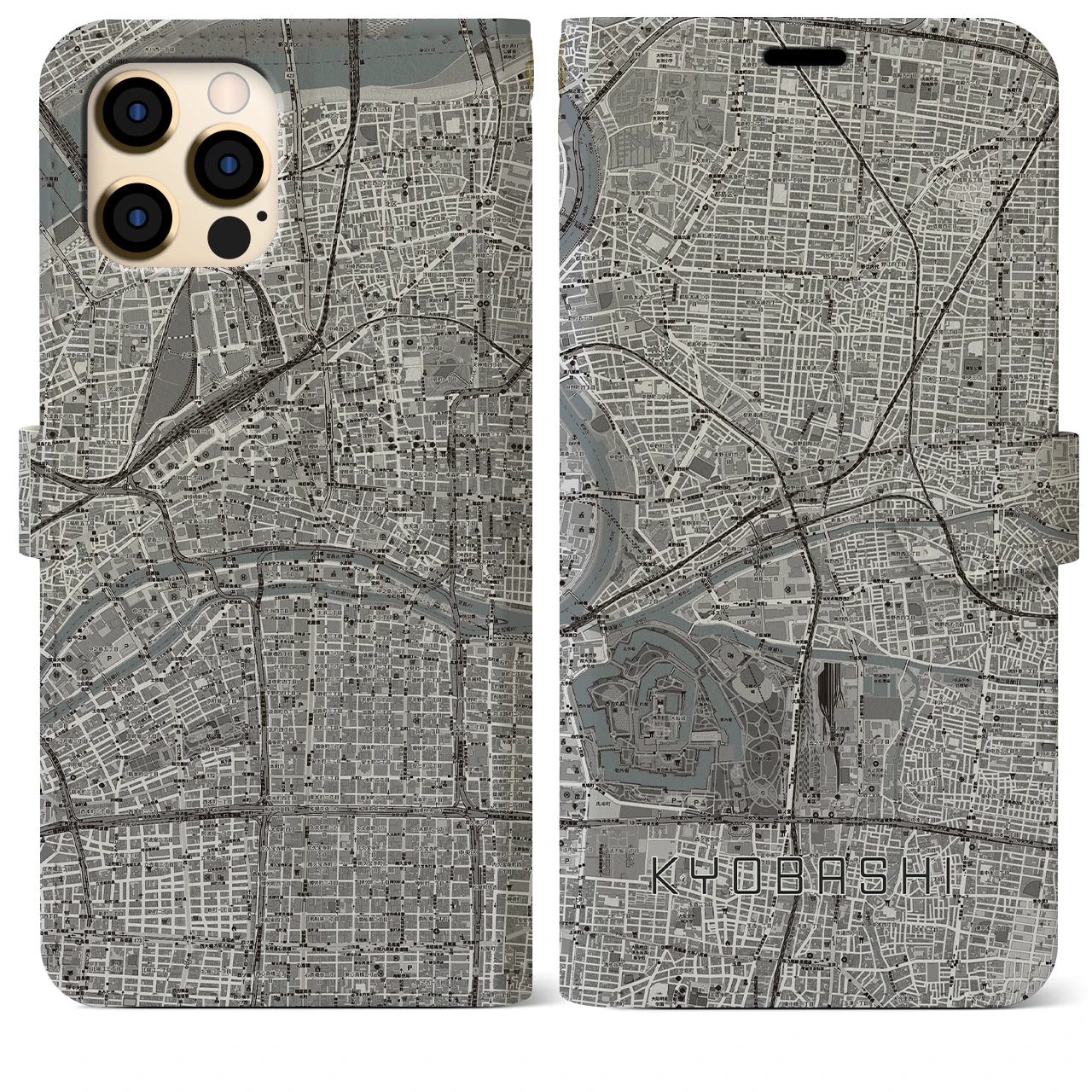 【京橋(大阪府)】地図柄iPhoneケース(手帳タイプ)