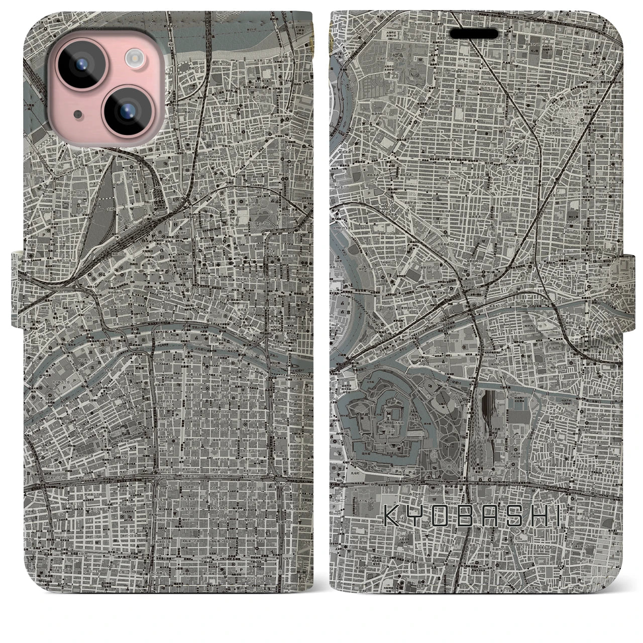 【京橋(大阪府)】地図柄iPhoneケース(手帳タイプ)