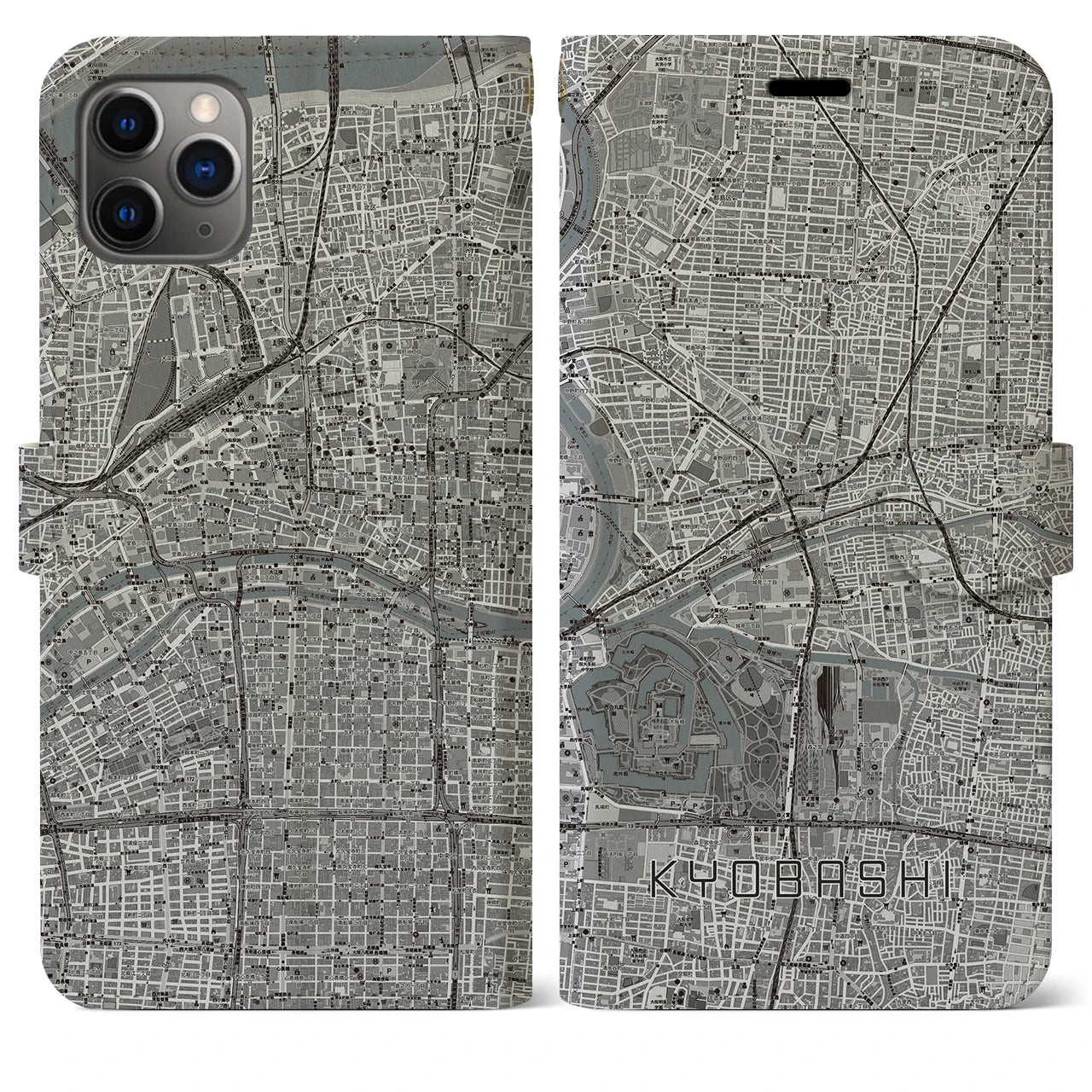 【京橋(大阪府)】地図柄iPhoneケース(手帳タイプ)