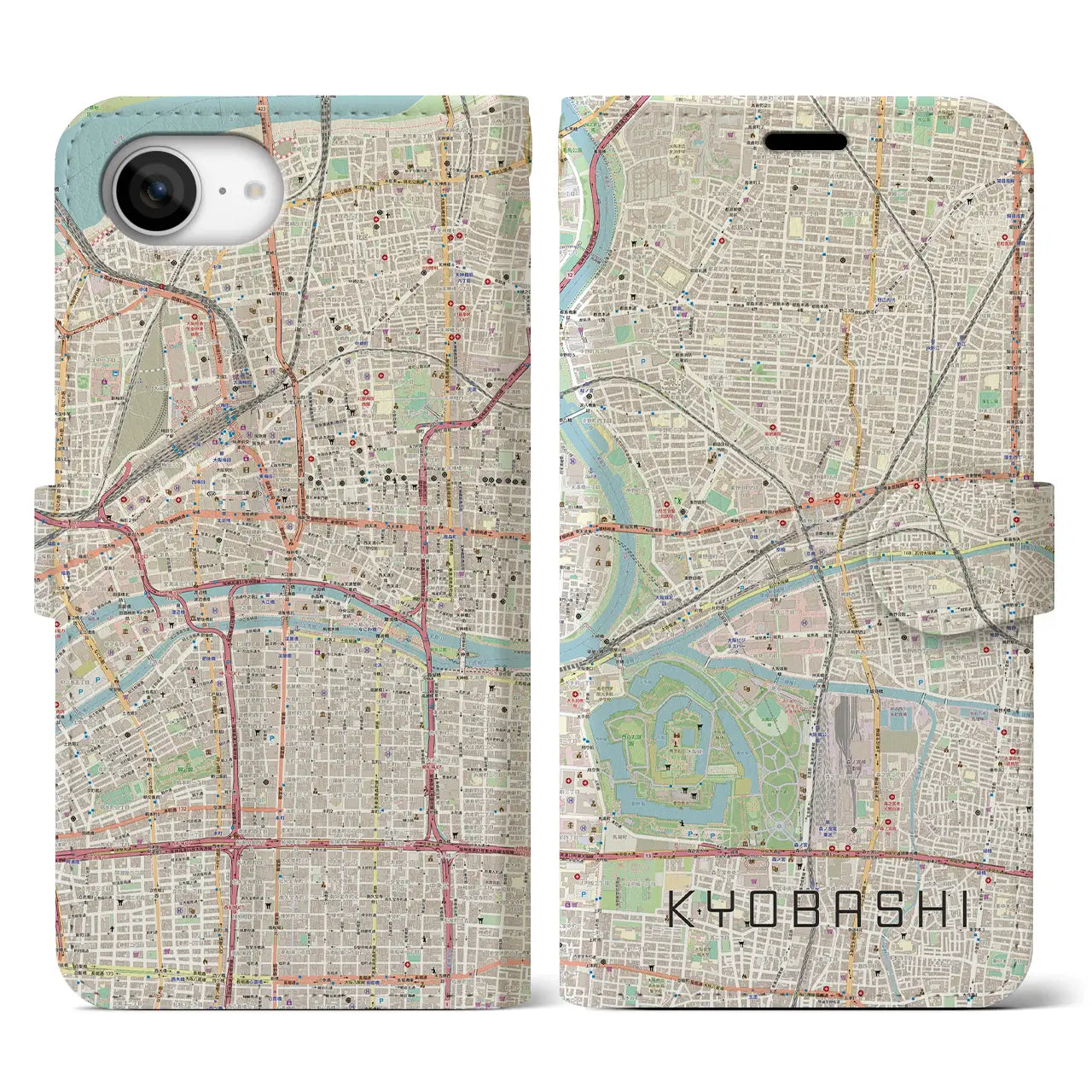 【京橋(大阪府)】地図柄iPhoneケース(手帳タイプ)