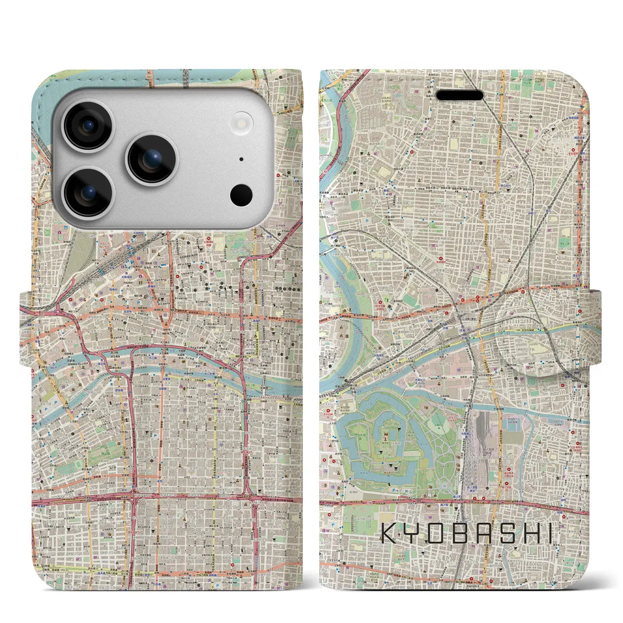 【京橋(大阪府)】地図柄iPhoneケース(手帳タイプ)モノトーン・iPhone 17 Pro Max 用