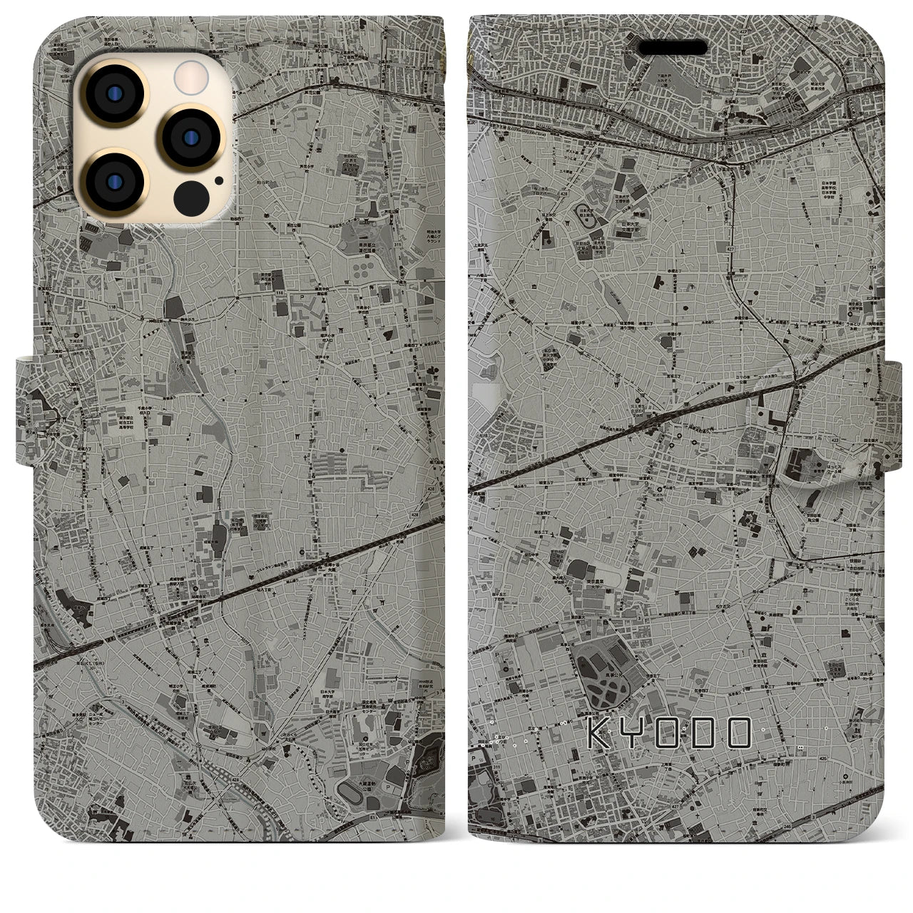 【経堂(東京都)】地図柄iPhoneケース(手帳タイプ)モノトーン・iPhone 12 Pro Max 用