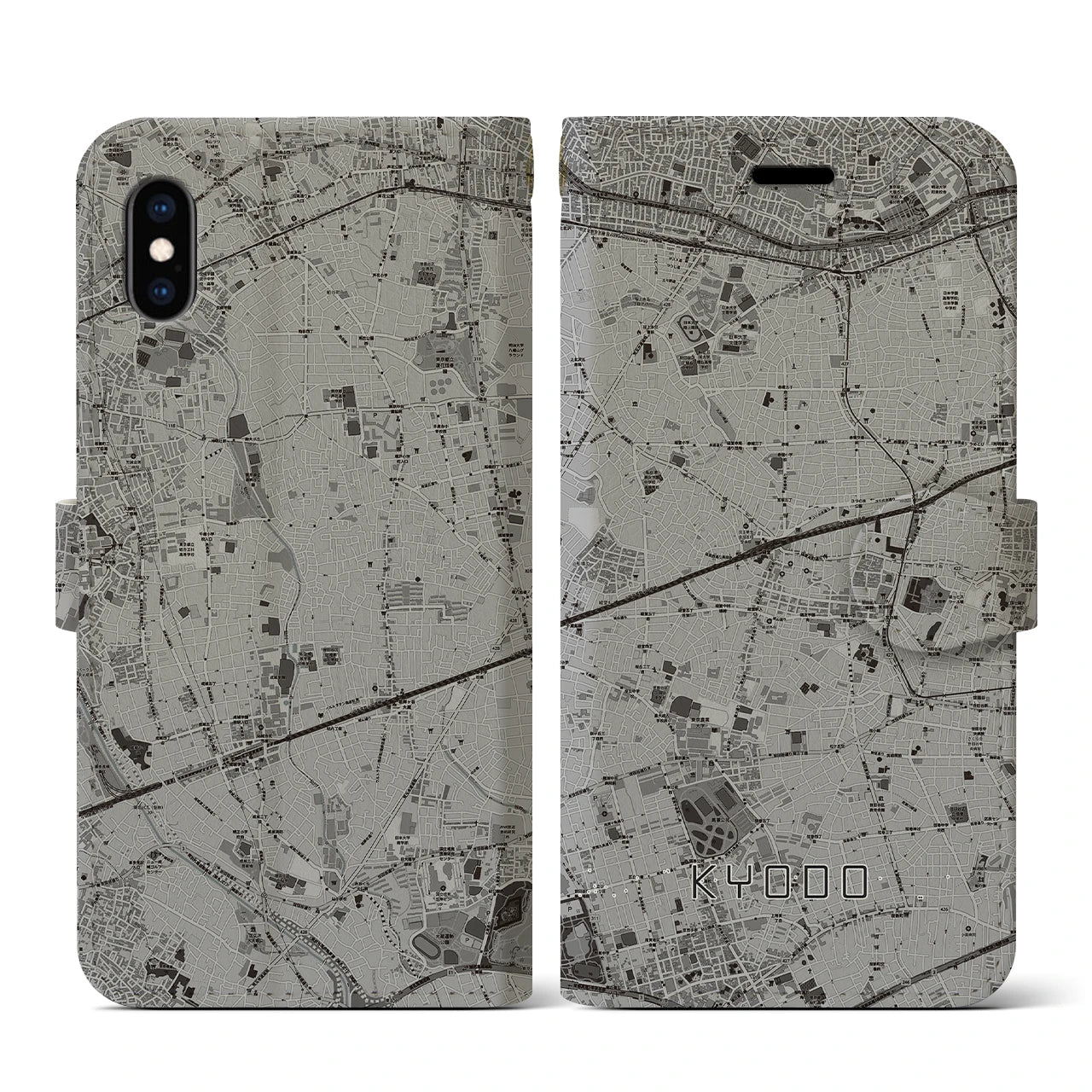 【経堂(東京都)】地図柄iPhoneケース(手帳タイプ)モノトーン・iPhone XS / X 用