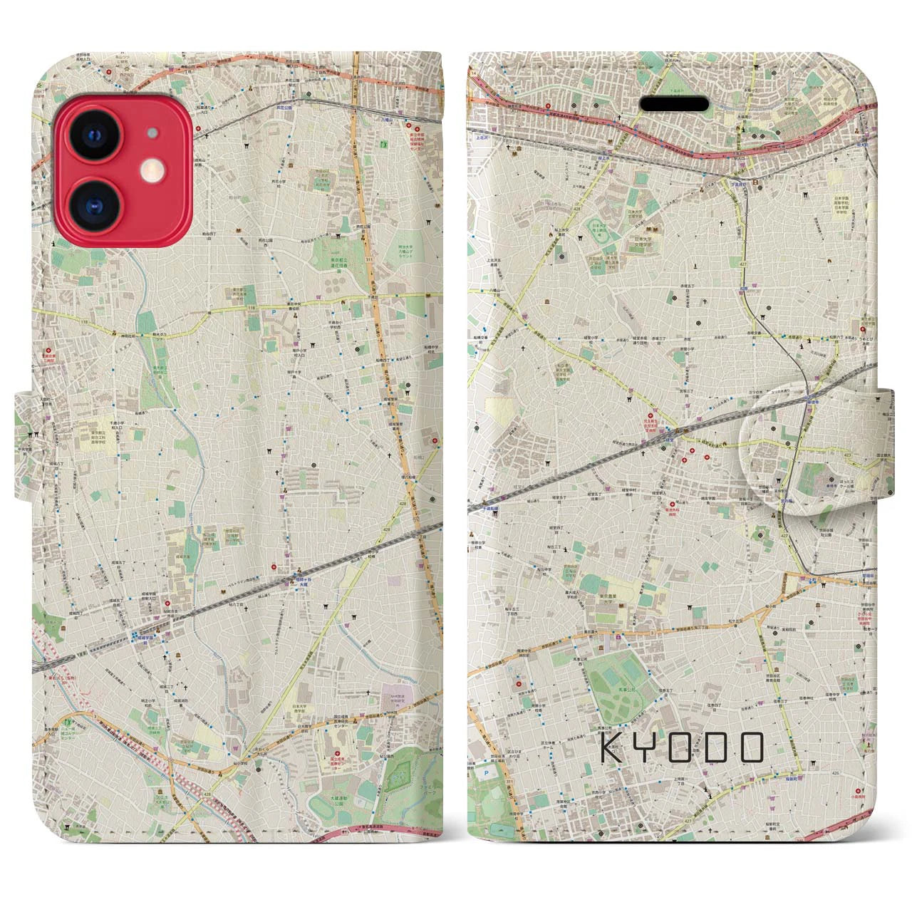 【経堂(東京都)】地図柄iPhoneケース(手帳タイプ)ナチュラル・iPhone 11 用