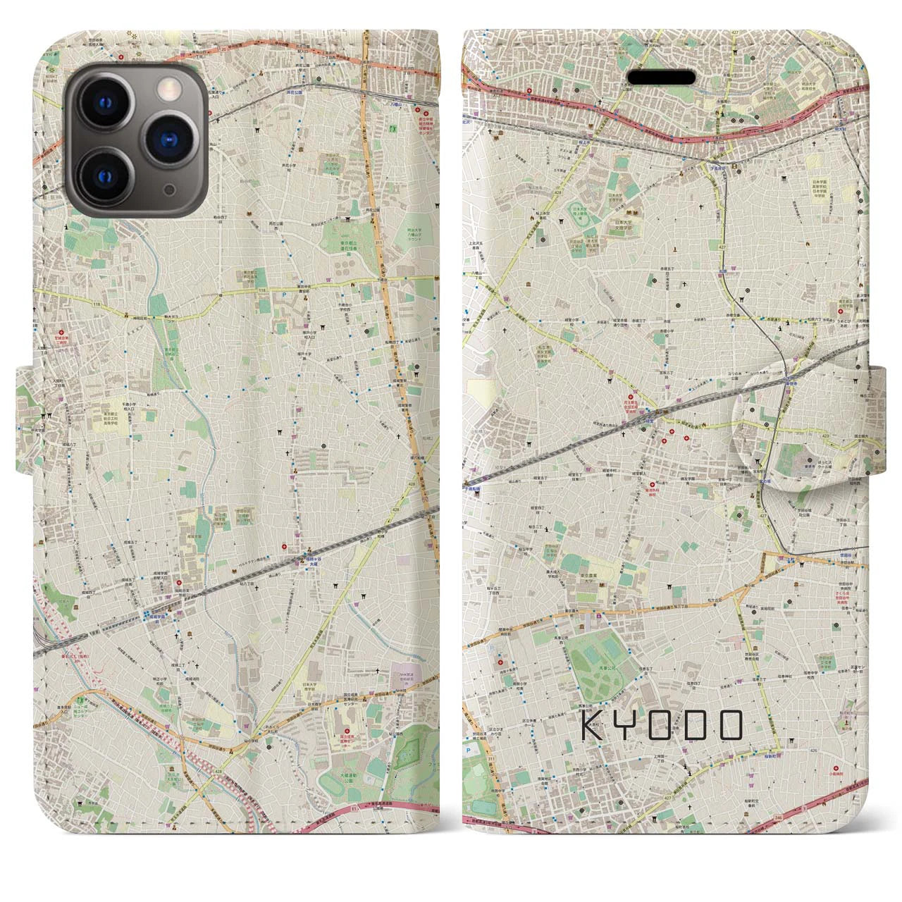 【経堂(東京都)】地図柄iPhoneケース(手帳タイプ)ナチュラル・iPhone 11 Pro Max 用