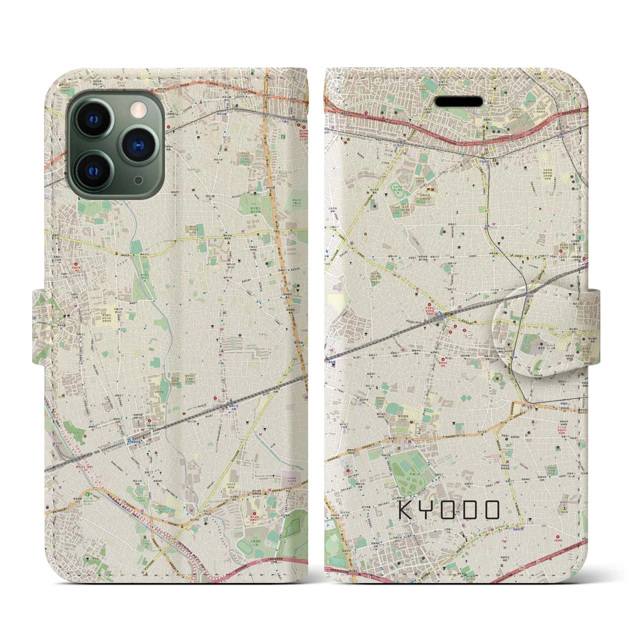 【経堂(東京都)】地図柄iPhoneケース(手帳タイプ)ナチュラル・iPhone 11 Pro 用