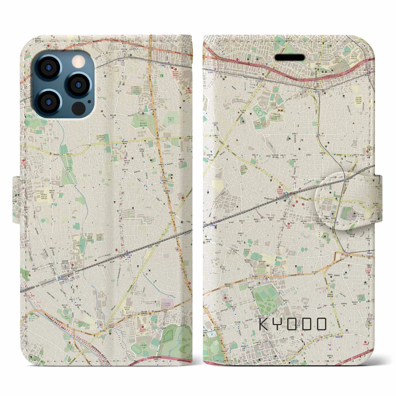 【経堂(東京都)】地図柄iPhoneケース(手帳タイプ)ナチュラル・iPhone 12 / 12 Pro 用