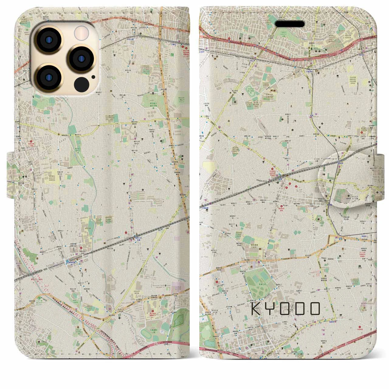 【経堂(東京都)】地図柄iPhoneケース(手帳タイプ)ナチュラル・iPhone 12 Pro Max 用