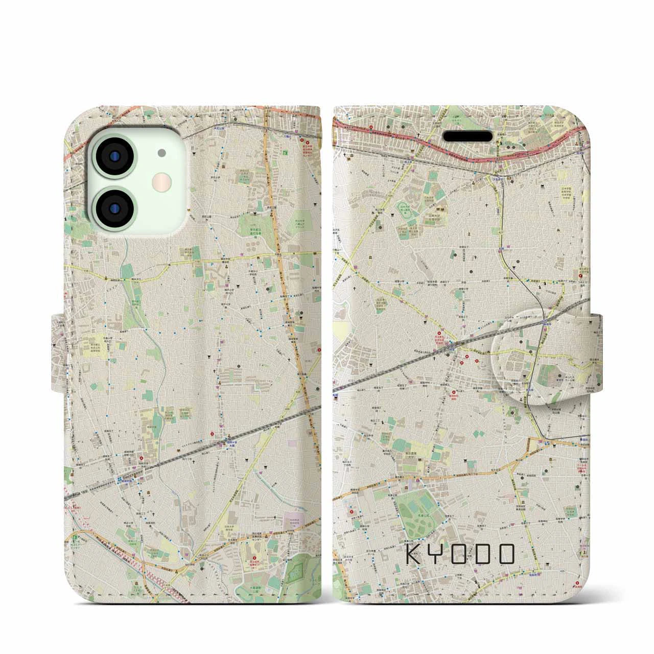 【経堂(東京都)】地図柄iPhoneケース(手帳タイプ)ナチュラル・iPhone 12 mini 用