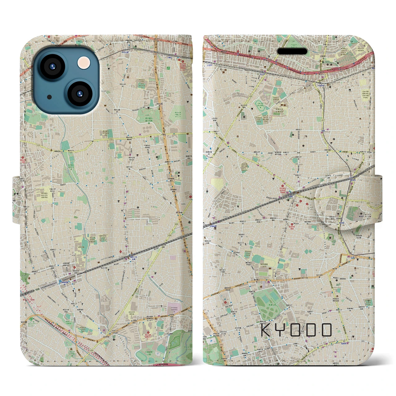 【経堂(東京都)】地図柄iPhoneケース(手帳タイプ)ナチュラル・iPhone 13 用