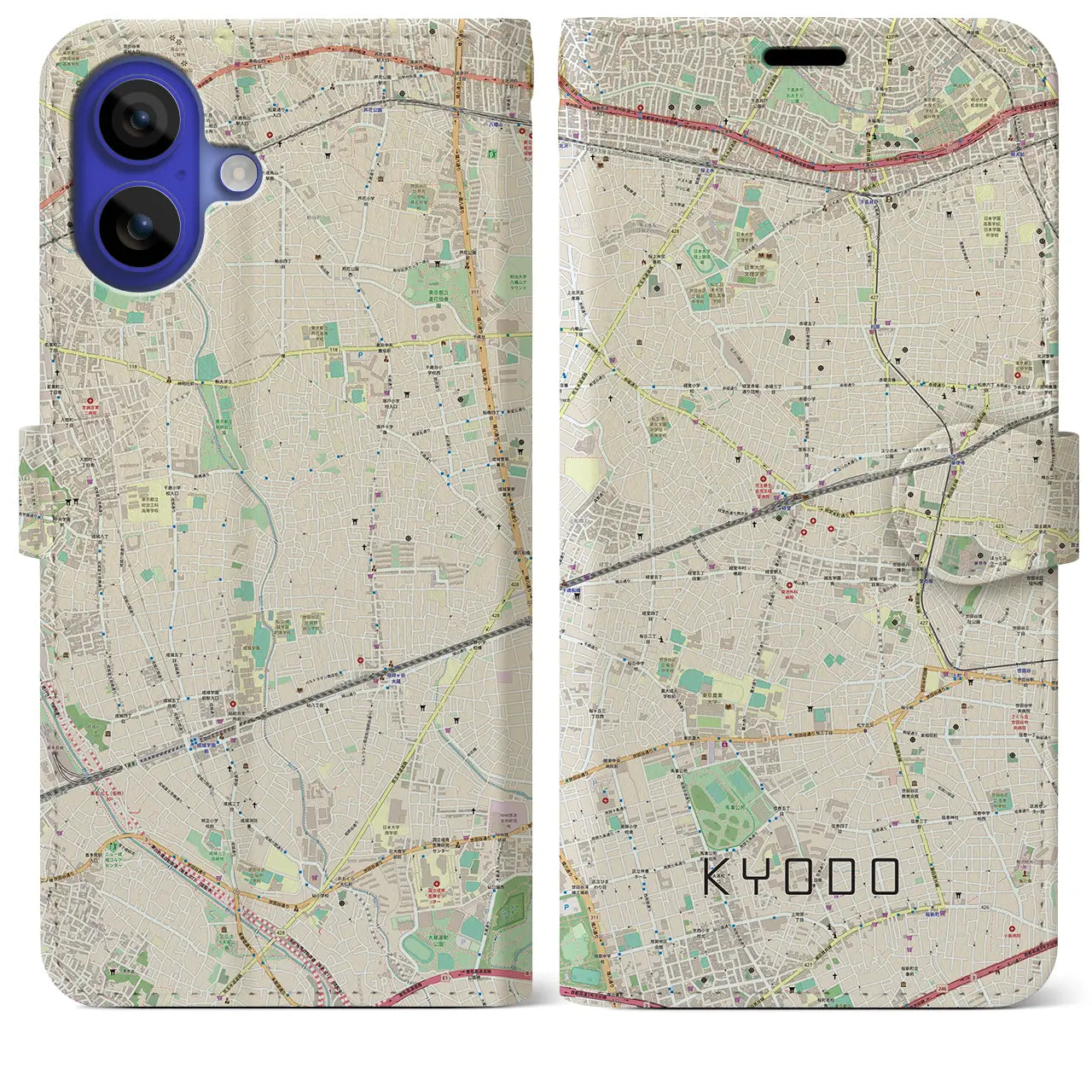 【経堂(東京都)】地図柄iPhoneケース(手帳タイプ)ナチュラル・iPhone 16 Pro Max 用