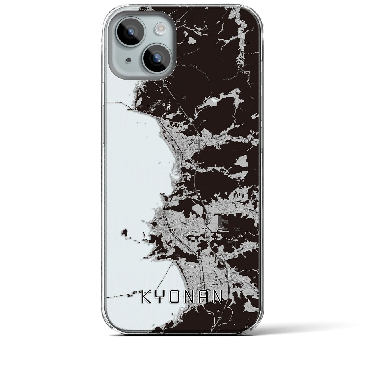 【鋸南(千葉県)】地図柄iPhoneケース(クリアタイプ)モノトーン・iPhone 15 Plus 用