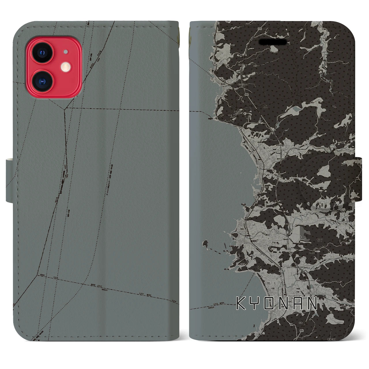 【鋸南(千葉県)】地図柄iPhoneケース(手帳タイプ)モノトーン・iPhone 11 用