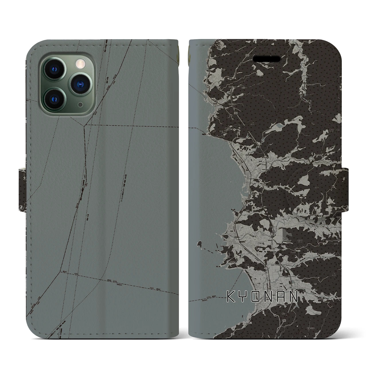 【鋸南(千葉県)】地図柄iPhoneケース(手帳タイプ)モノトーン・iPhone 11 Pro 用