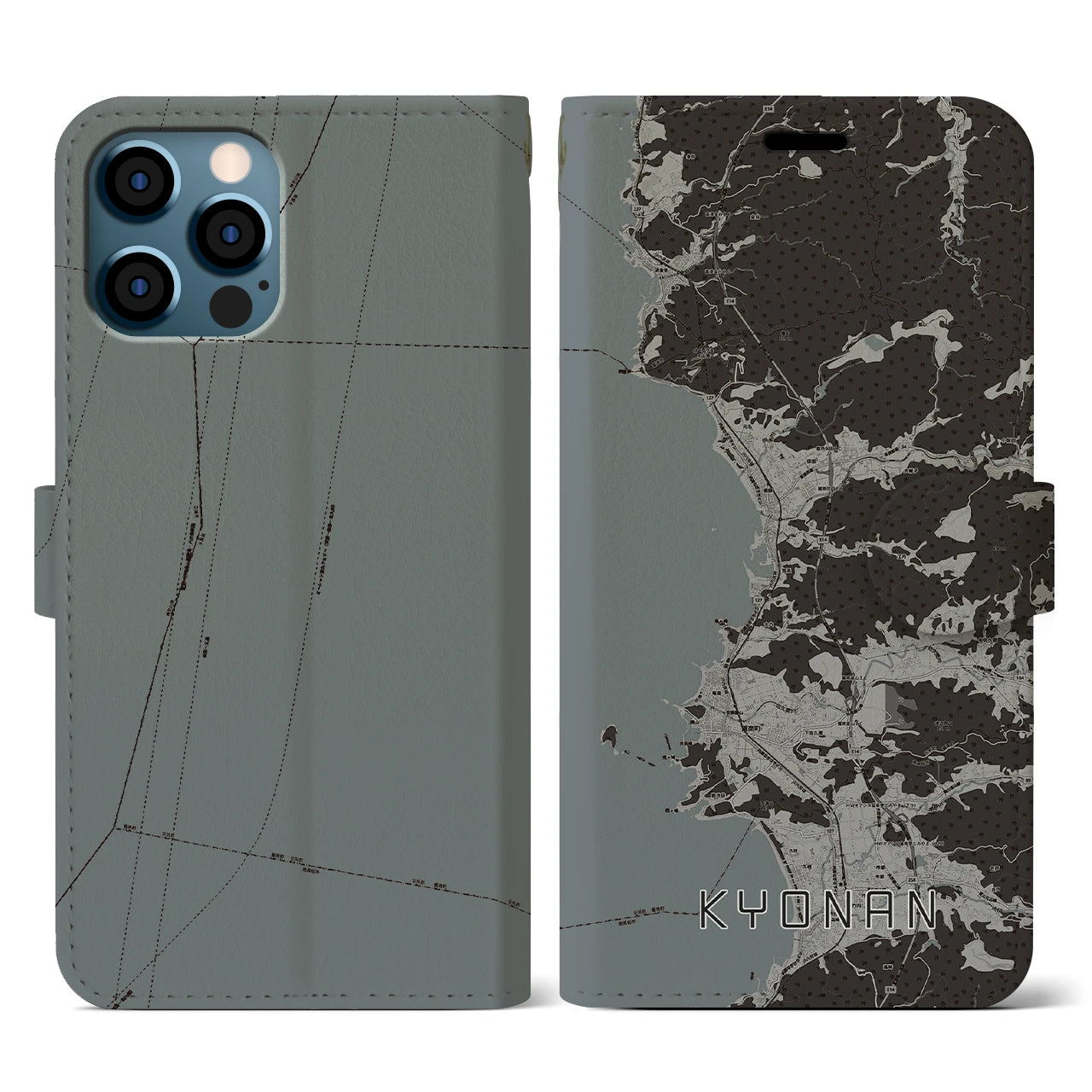 【鋸南(千葉県)】地図柄iPhoneケース(手帳タイプ)モノトーン・iPhone 12 / 12 Pro 用