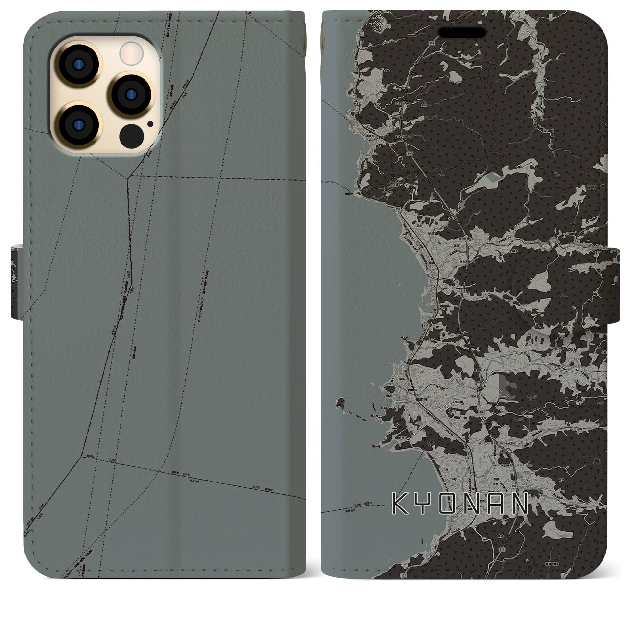 【鋸南(千葉県)】地図柄iPhoneケース(手帳タイプ)モノトーン・iPhone 12 Pro Max 用