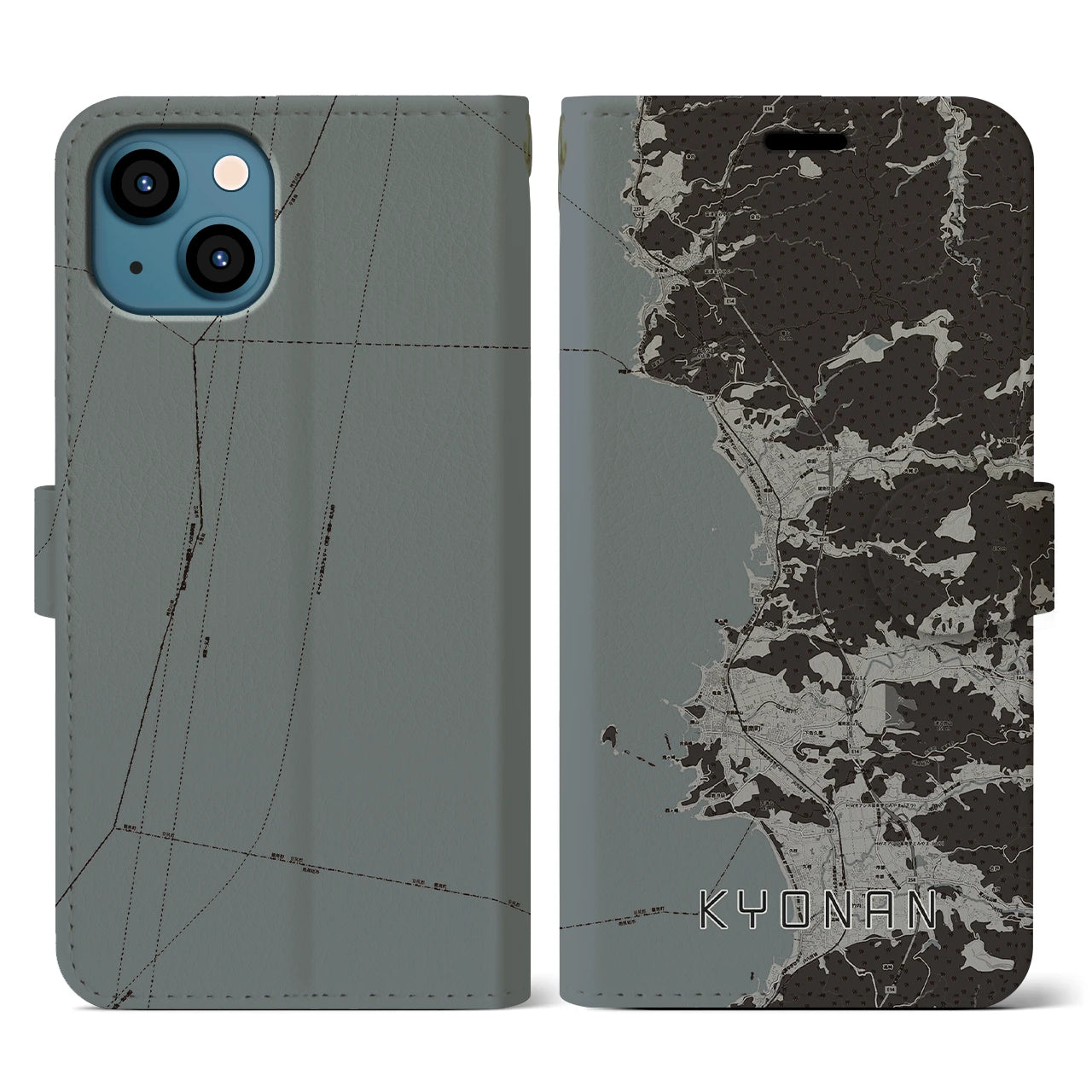 【鋸南(千葉県)】地図柄iPhoneケース(手帳タイプ)モノトーン・iPhone 13 用