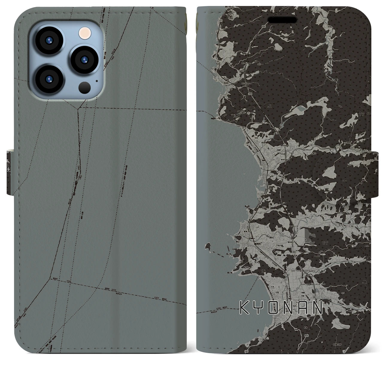【鋸南(千葉県)】地図柄iPhoneケース(手帳タイプ)モノトーン・iPhone 13 Pro Max 用