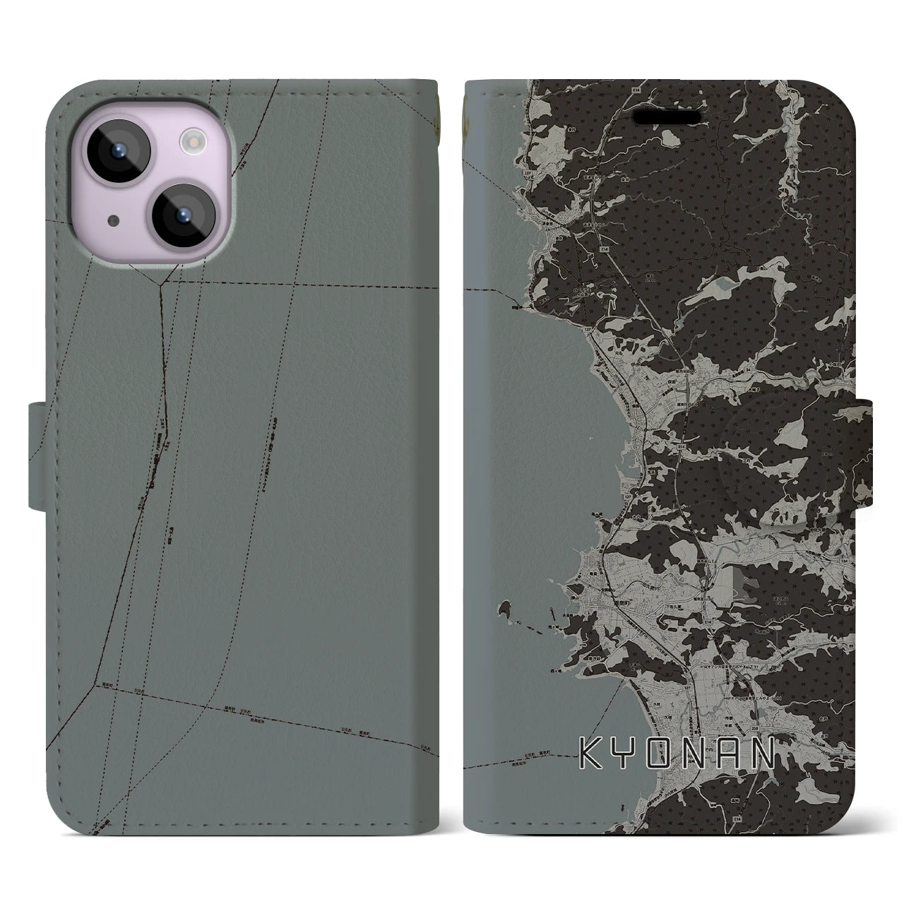 【鋸南(千葉県)】地図柄iPhoneケース(手帳タイプ)モノトーン・iPhone 14 用