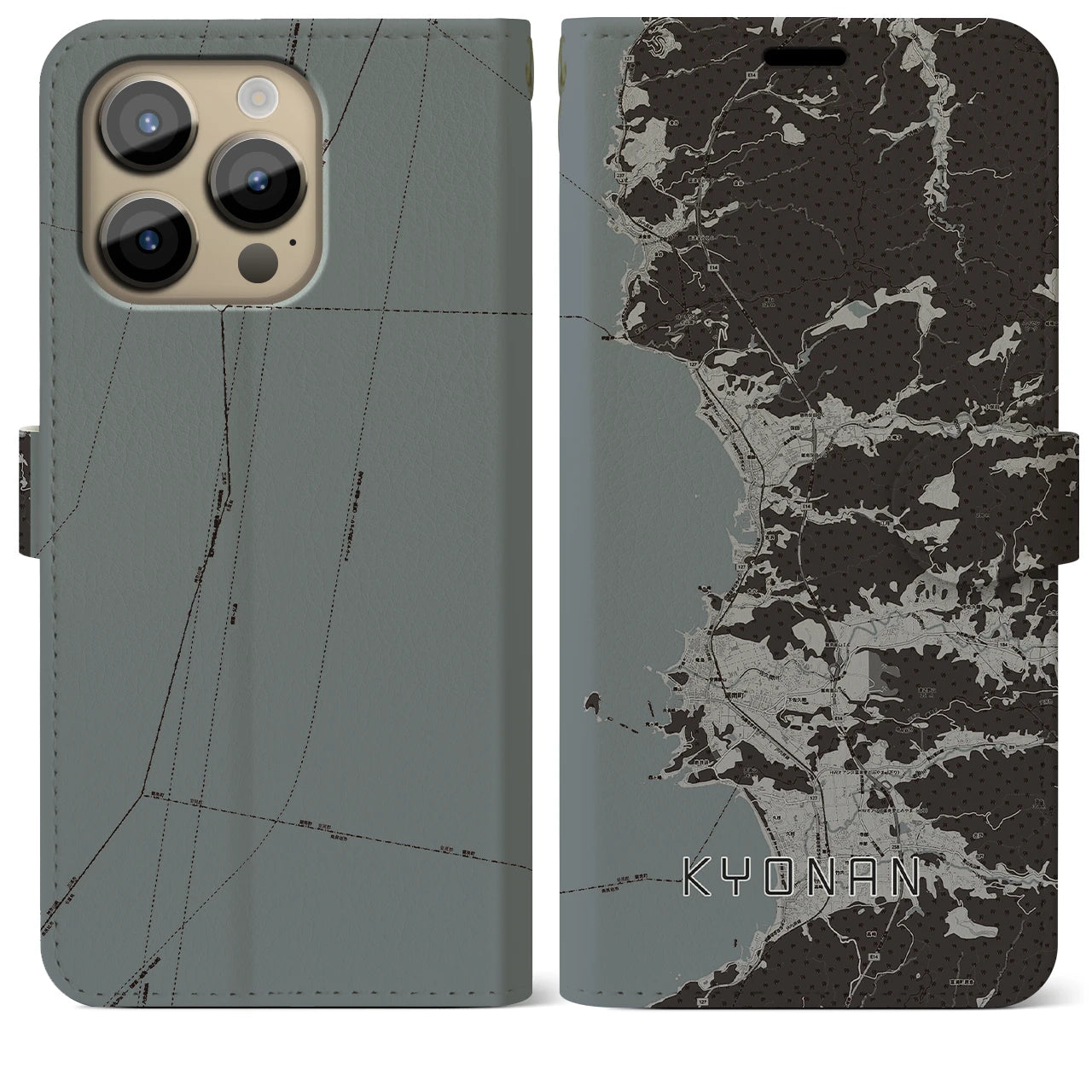 【鋸南(千葉県)】地図柄iPhoneケース(手帳タイプ)モノトーン・iPhone 14 Pro Max 用